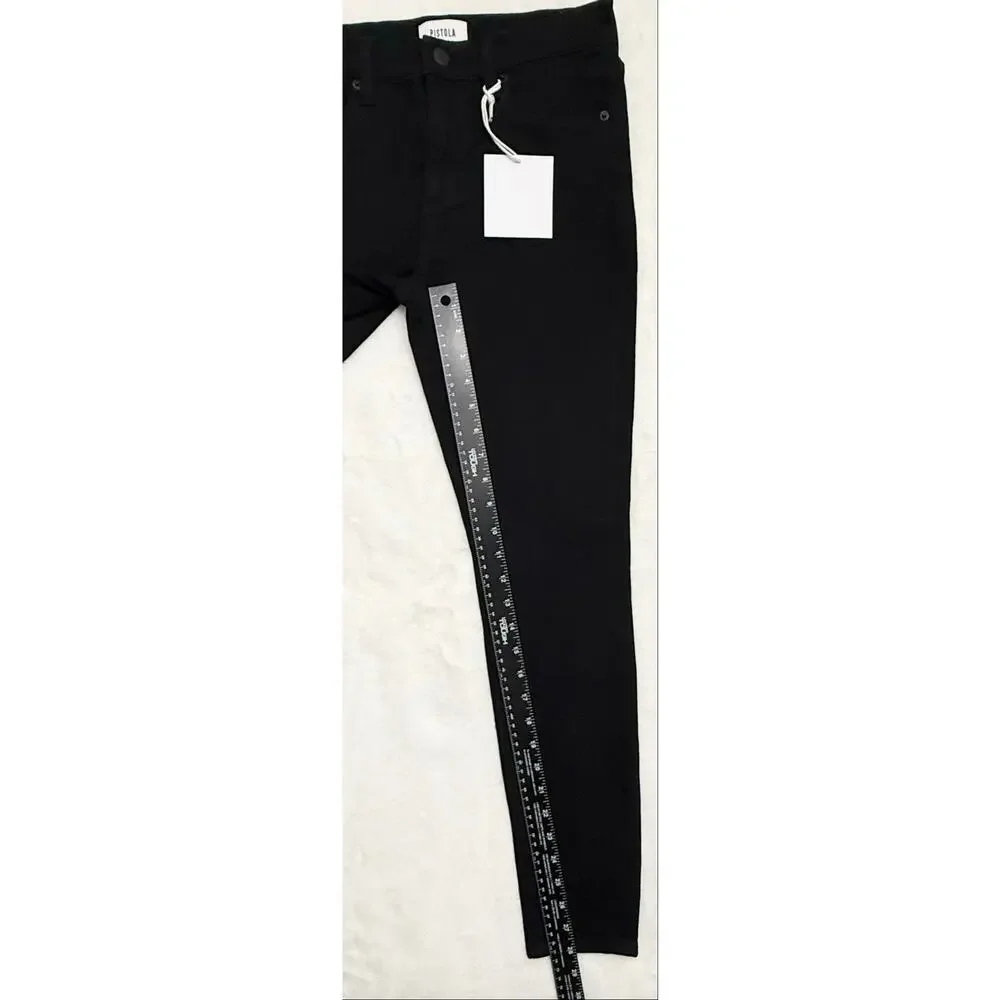 Pistola Audrey Mid Rise Skinny Jeans Dark Vinyl Black Stretch Size 27 NWT
